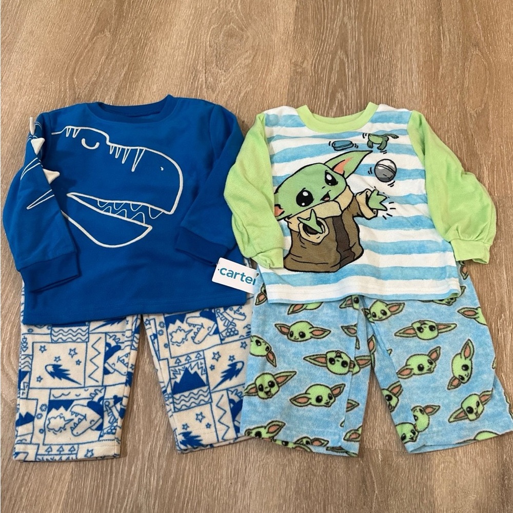 Fleece Star Wars and Dinosaur Toddler Pajama Bundle - Blue and Green